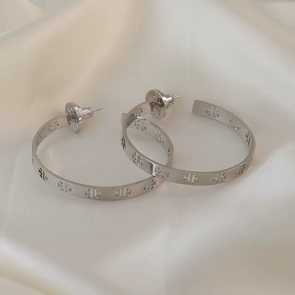 Tory Burch Hollow Double Letter Metal Earrings Style